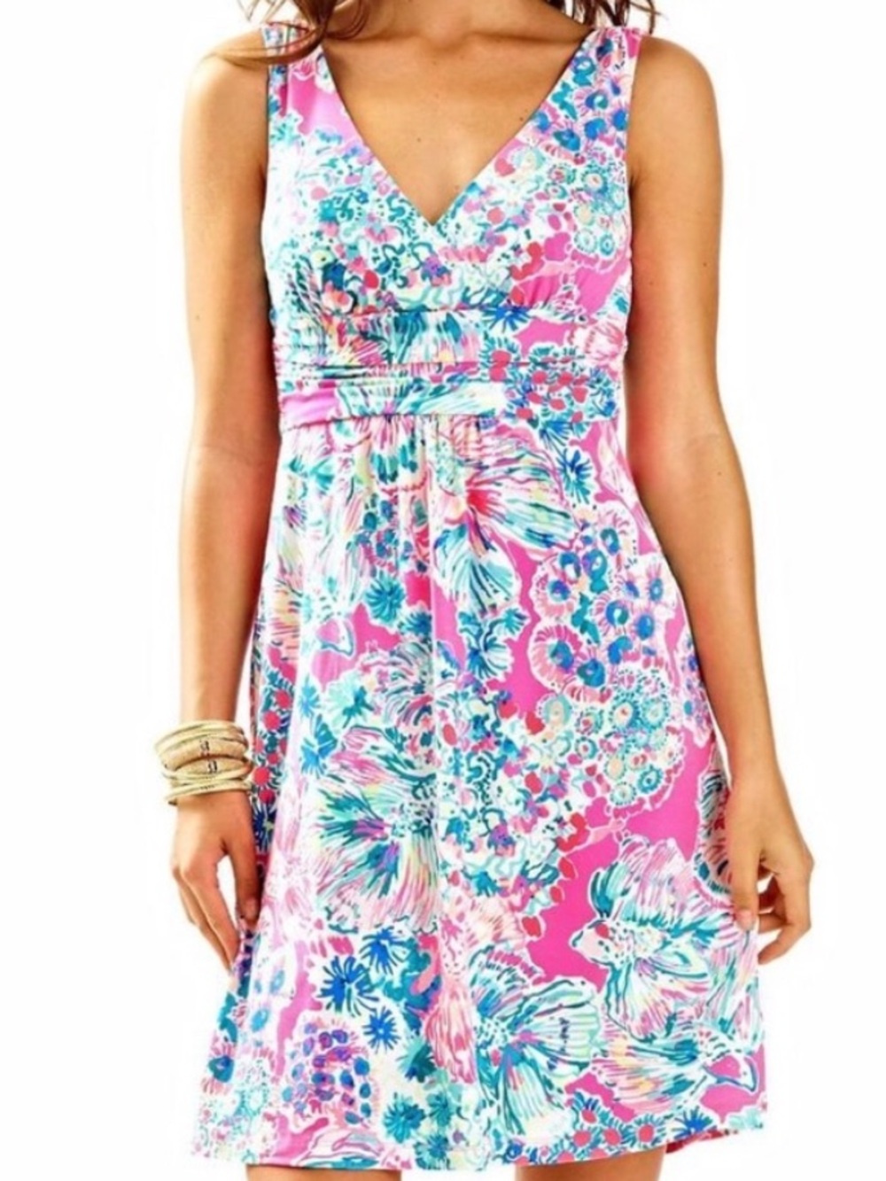 Lily Pulitzer Floral V-Neck Sleeveless Pink Summer Dress